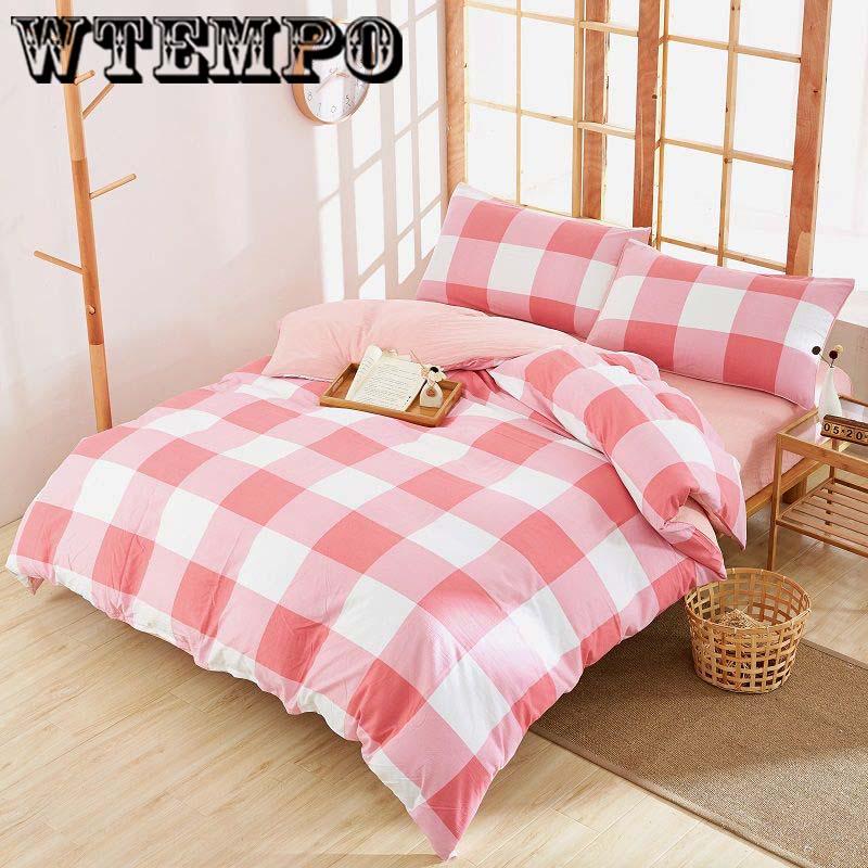 Bedding Sets Simple Color Stripe Bed Sheet Quilt Cover Pillowcase Soft King Queen Full Twin
