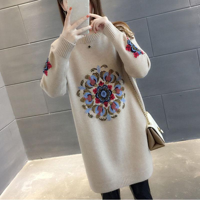 Autumn and Winter Mid-length Coat Loose Casual Thick Top Long Sleeve Knitted Sweater for Women