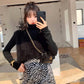 Pofulove Autumn Winter Sweater Women's Vest Coat Winter Temperament Outer Wear Simple Black Top