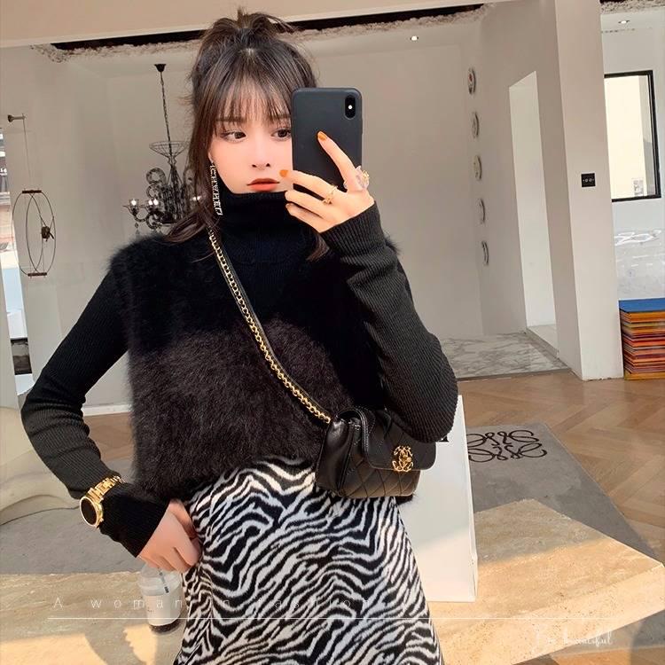 Pofulove Autumn Winter Sweater Women's Vest Coat Winter Temperament Outer Wear Simple Black Top
