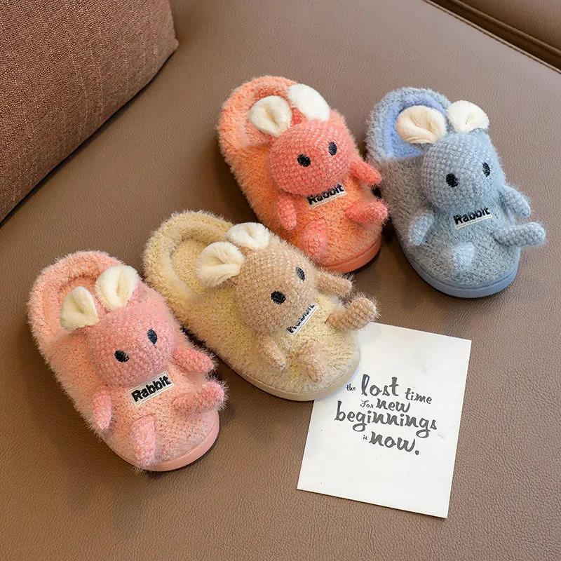 Winter Children's Cotton Slippers Boys and Girls Princess Infants 1-3 Years Old 2 Anti Slip Warm Bag Heel Baby Cotton Slippers
