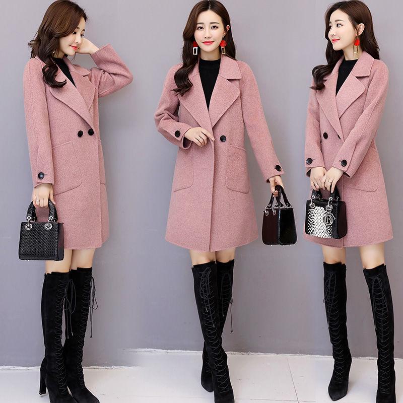 Women Autumn Winter Woollen Coat Long Sleeve Turn-Down Collar Blazer Outwear Jacket Overcoats Loose