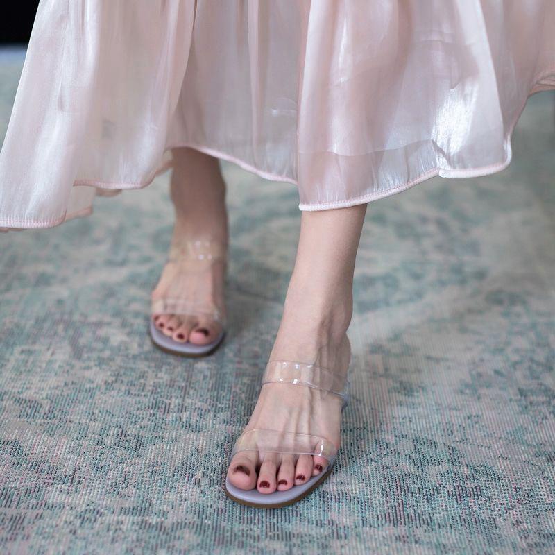 Sandals and Slippers Women's Summer Wear Fashionable Thick-heel Mid-heel Flip-flops Transparent Sandals