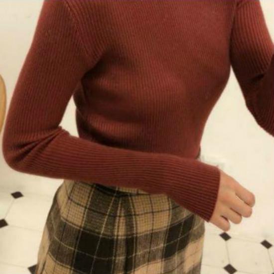 Women Bottoming Knitted Shirt Jumper Sweater High Elastic Solid Color Fit Sexy Pullover Top