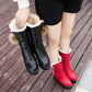 Outdoor Waterproof Snow Boots Women  Thick Non-slip Mid-calf Leather Boots Plus Velvet Warm Cotton Boots Thick-soled Wedge Increase Winter Boots