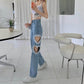 Love Heart Hole Stitching Jeans Loose Wide Leg Pants High Waist Korean Version of Straight Light Pants