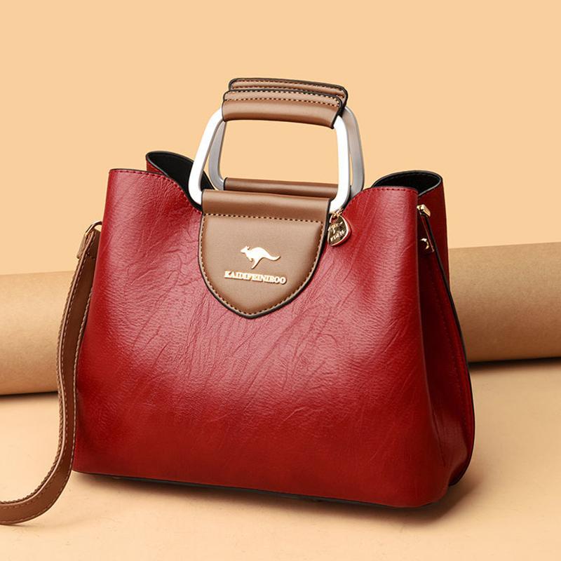 Genuine Leather Bag Women's Fashion Middle-aged Handbag Soft Leather Mother Shoulder Bag Cowhide Messenger Bag