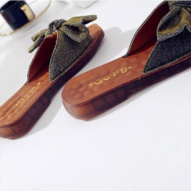 Women's Sandals and Slippers Summer Bows Outer Wear Beach Shoes Flat-bottomed Home Shoes Pregnant Women's Slippers Casual Shoes