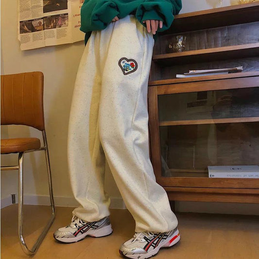 Autumn and Winter Loose and Thin Casual Sports Pants Female Students Korean Version of Color Dots Plus Velvet Thickening Beam Pants Female Tide