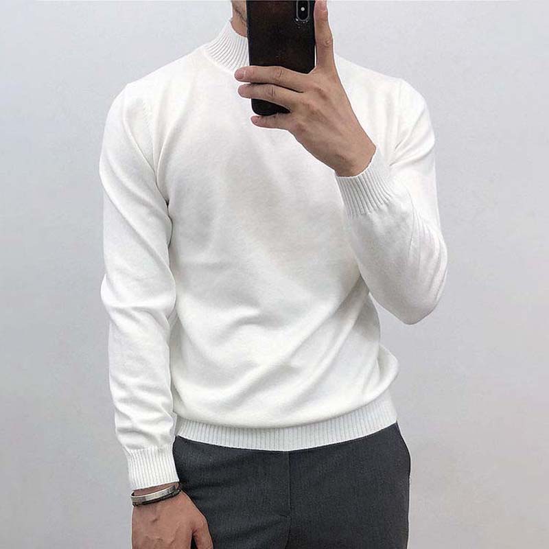 2020 Autumn and Winter Solid Color High Collar Sweater Men's Thin Section Slim Sweater Pullover
