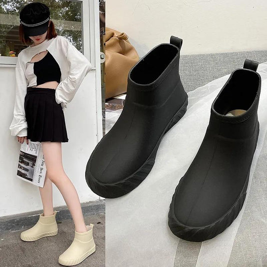 Rain Boots Women's Non-slip Low-top Water Shoes Water Boots Short Rain Boots Car Wash Shopping Kitchen Shoes Soft Bottom Mother Shoes