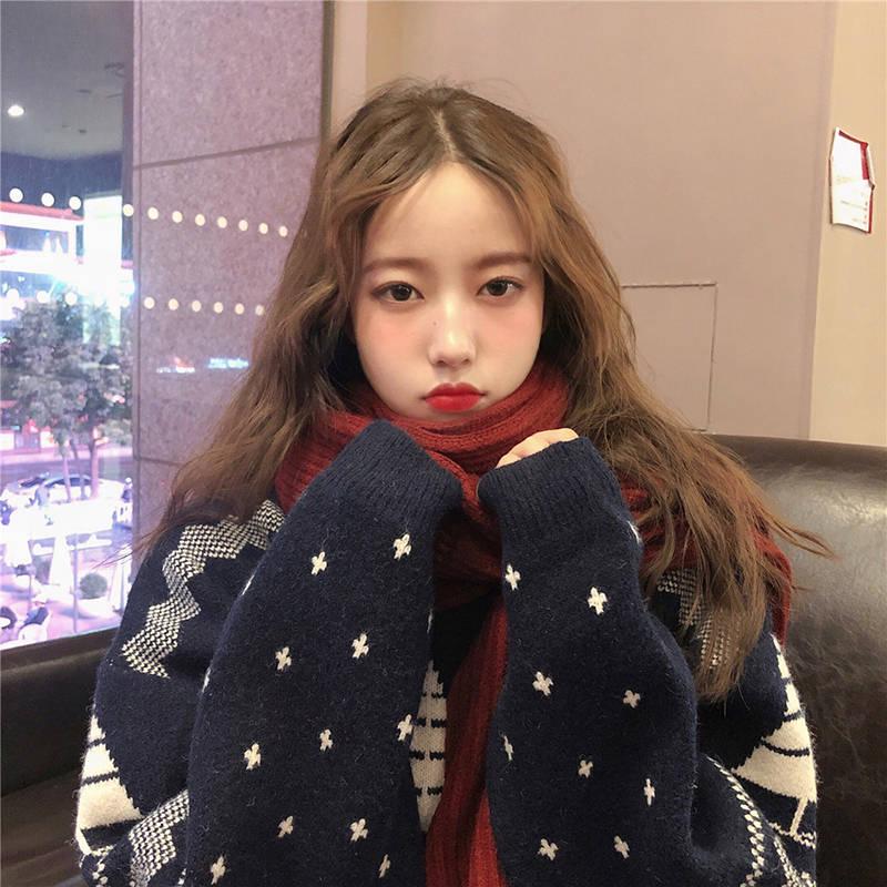 Pofulove Autumn Winter Students Hedging Loose Thicken Outer Wear Christmas Knitted Sweater Women