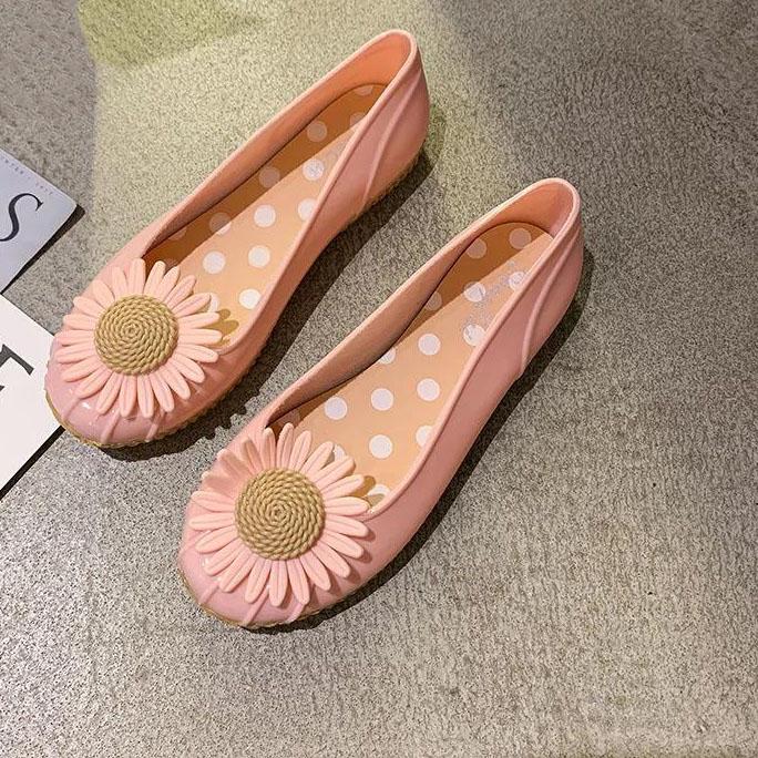 Women's Large Size Rain Shoes Solid Color Non-Slip Waterproof Sunflower Water Shoes Shallow Mouth Slip-On Single Rain Shoes