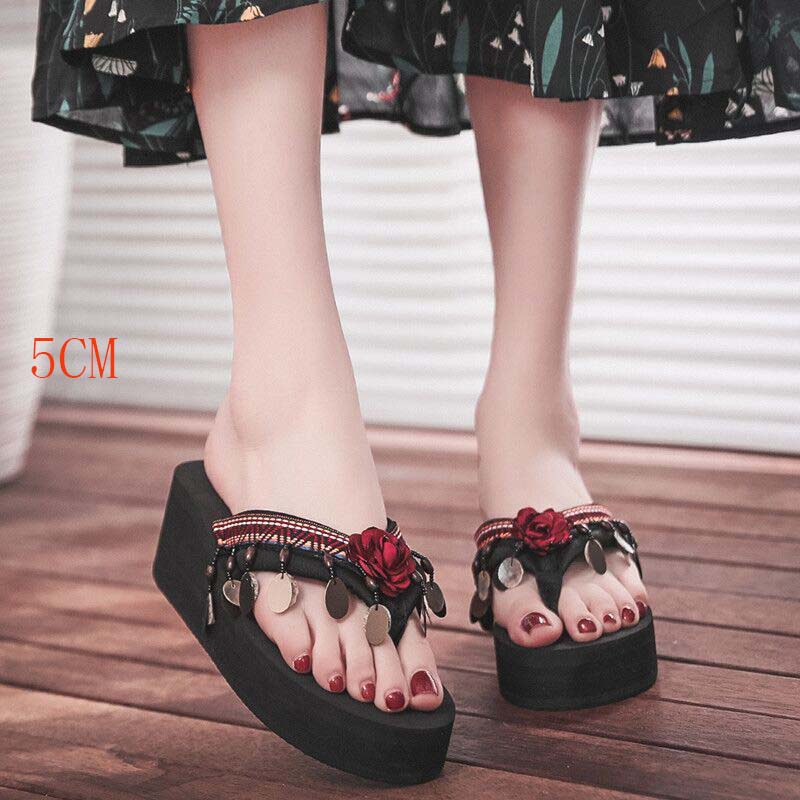 Flip-flops Women's Summer Fashion All-match Outer Wear Non-slip Slope with Sandals Ethnic Slippers Women Beach Shoes
