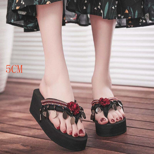 Flip-flops Women's Summer Fashion All-match Outer Wear Non-slip Slope with Sandals Ethnic Slippers Women Beach Shoes