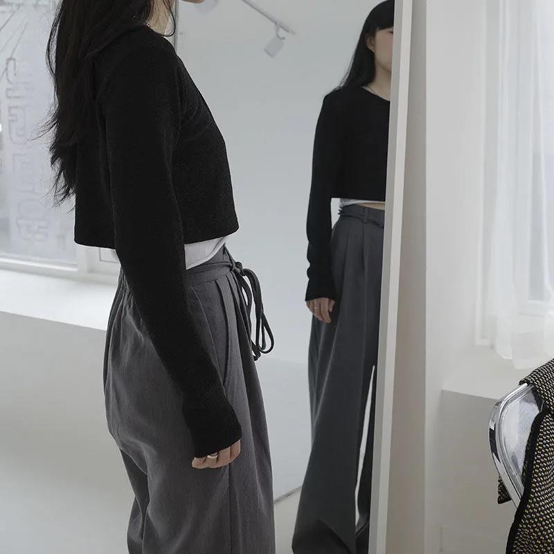 Spring and Summer Casual Plus Size High Waist Wide Leg Pants Female Korean Style Loose and Thin Suit Straight Mopping Trousers