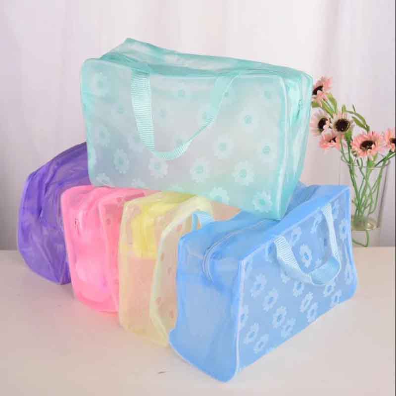 Women PVC Cosmetic Bag Case Waterproof Flower Print Cosmetics Transparent Toilet Bag Organizer Pouch Girl Make Up Bags Set