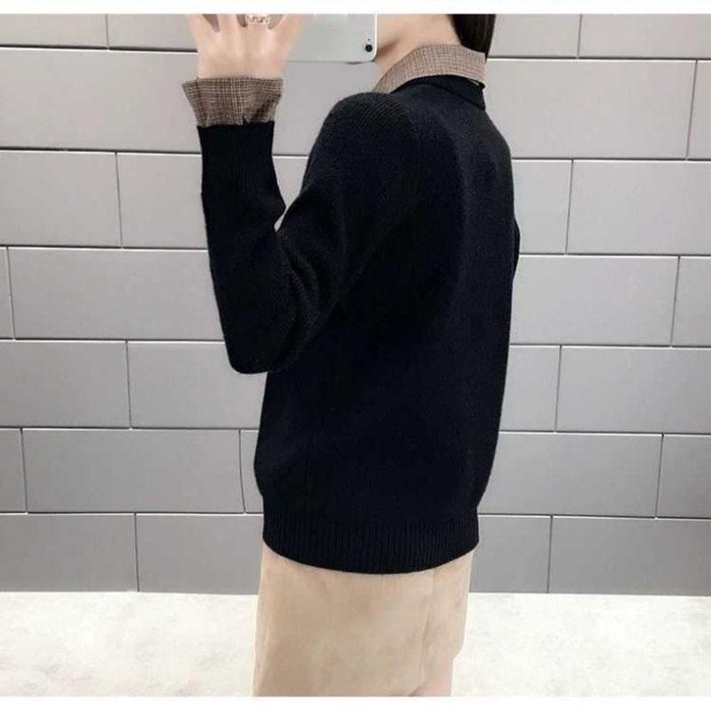 Autumn and Winter Knitted Sweater Loose Pullover Simple Jacket European and American Style Female Top