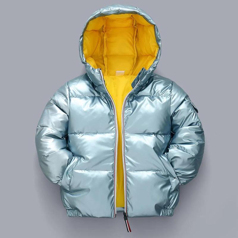 White Duck Down Genuine Children's Down Jacket Boys and Girls Thick Solid Color Leather Baby Children's Clothing Cotton Jacket
