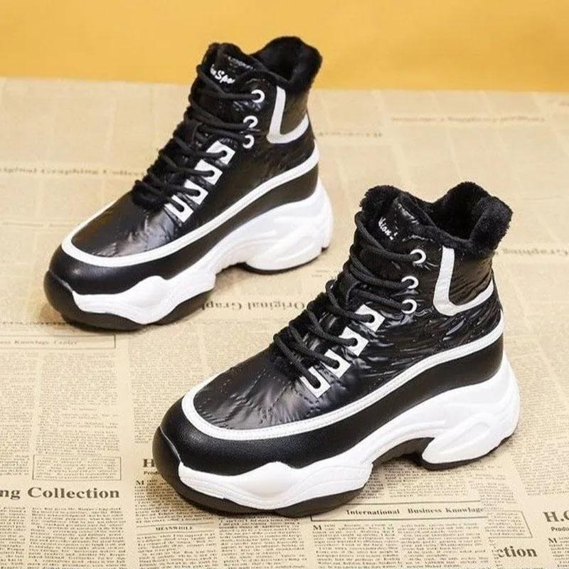 Soft Leather Leisure Pine Cake Snow Boots Winter Plus Velvet Warm Cotton Shoes Sports Shoes Casual Shoes Waterproof