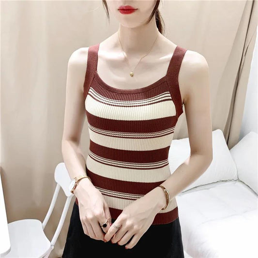 Camisole Women's Striped Knitted Sexy Inner Wear Slim Sports Casual Simple Top