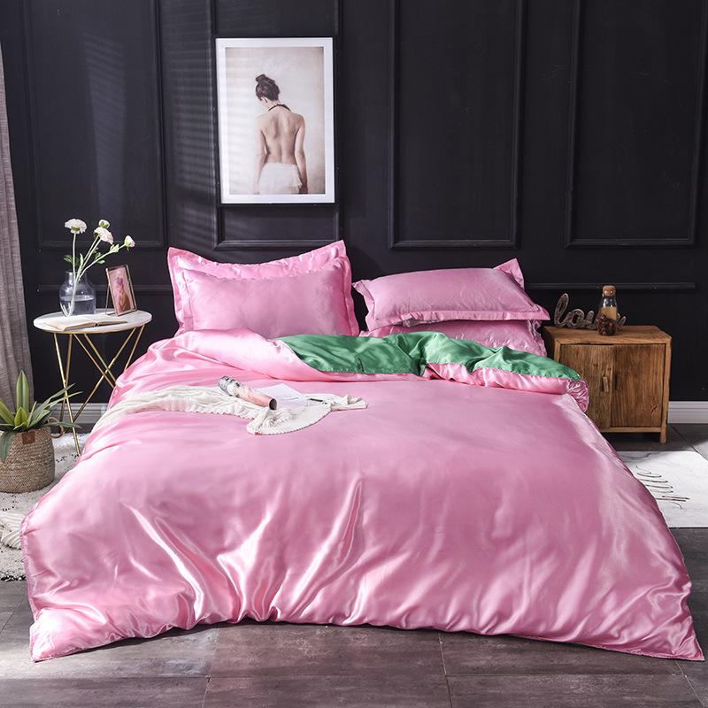 Washed Ice Silk Four-piece Set Pure Color Satin Silk Imitation Silk Bedding