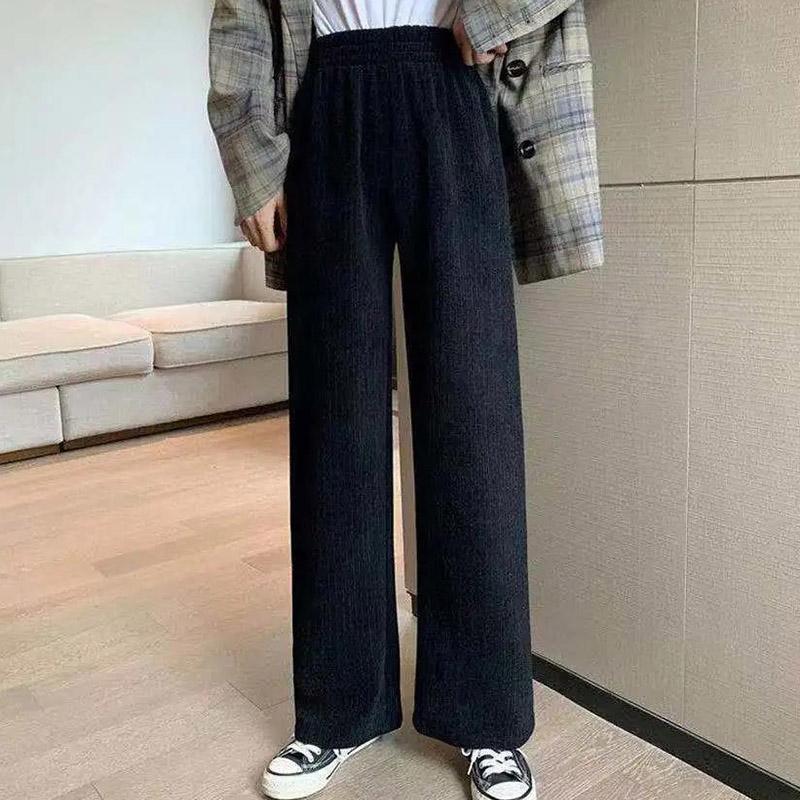 Plus Velvet Thickened Chenille Autumn and Winter High Waist Wide-leg Pants Women Loose and Thin Korean Students Straight-leg Pants Mopping Pants