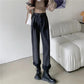 Designful Retro Tie Jeans Female Autumn Korean Version of The High Waist Slim Vertical Straight Widespipe