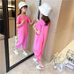 Girls Summer Bib Suit Short-sleeved Two-piece Suit Loose Western Style Breathable Big Boy Girl Student