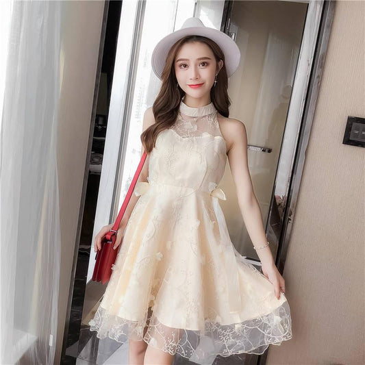 Fashion Net Yarn Princess Dress Organza Dress Lady Summer Sweet Above Knee Sleeveless Party Dress
