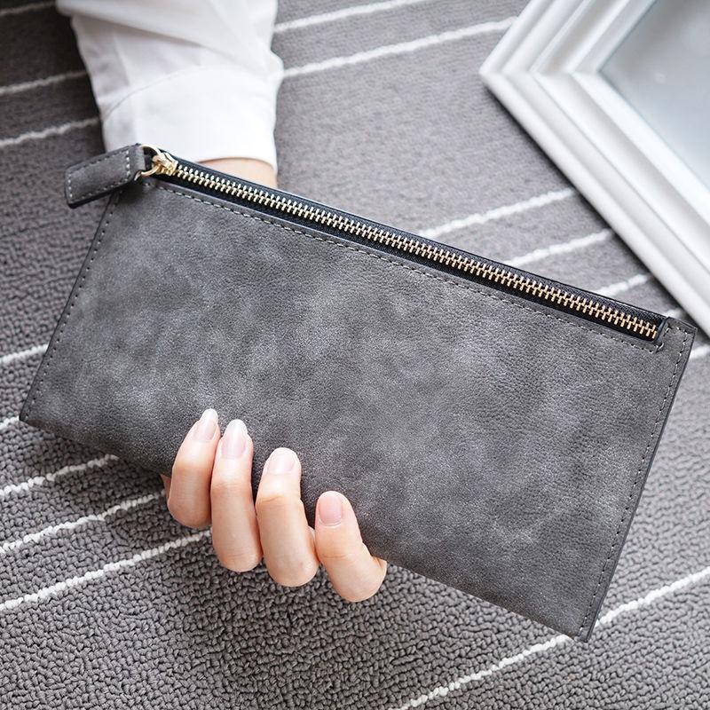 Stylish Slim Ladies' Long and Frosted Wallet Large Capacity Clutch Bag Zipper Zero Wallet Card Bag