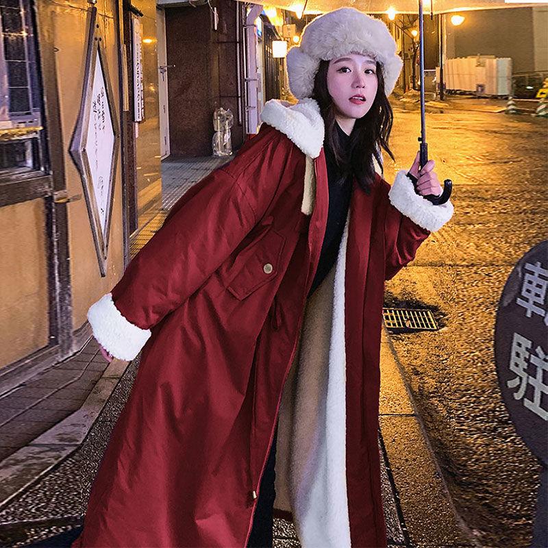 Lamb Wool Coat Female Korean Version Loose Winter Mid-length Plus Velvet Parka Cotton Ins Tooling Jacket