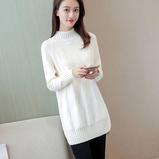 Regular Mid-length Base Sweater Women Loose Slim Fit Half High Neck Large Size Sweater Coat