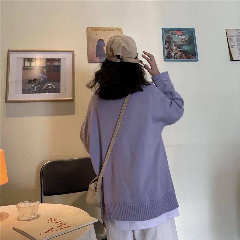 Pofulove Autumn Winter Warm Bottoming Cardigan Sweater Girl Student Loose Knitted Jacket Coat