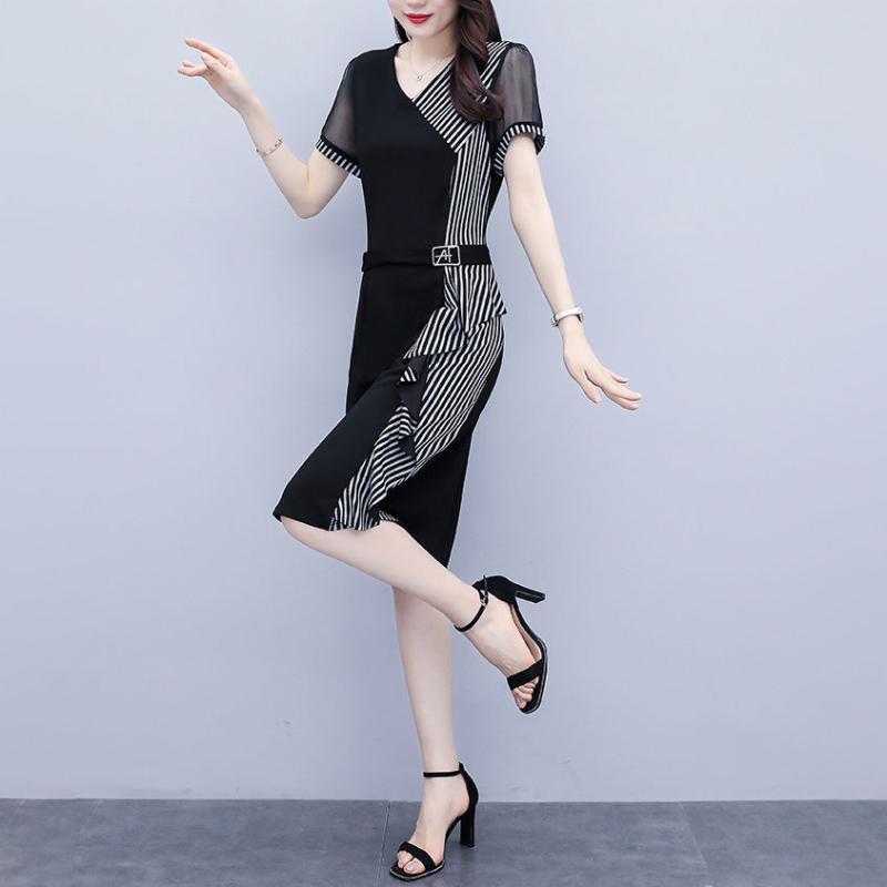 Black Dress Plus Size Women's Spring Summer New Style Temperament Covering Belly Waist Was Thinner Long Skirt