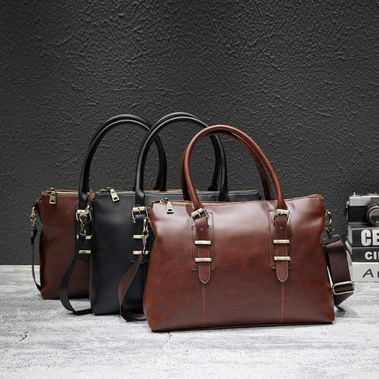 Business briefcase men brown large capacity retro anti-theft handbag shoulder bags computer bag