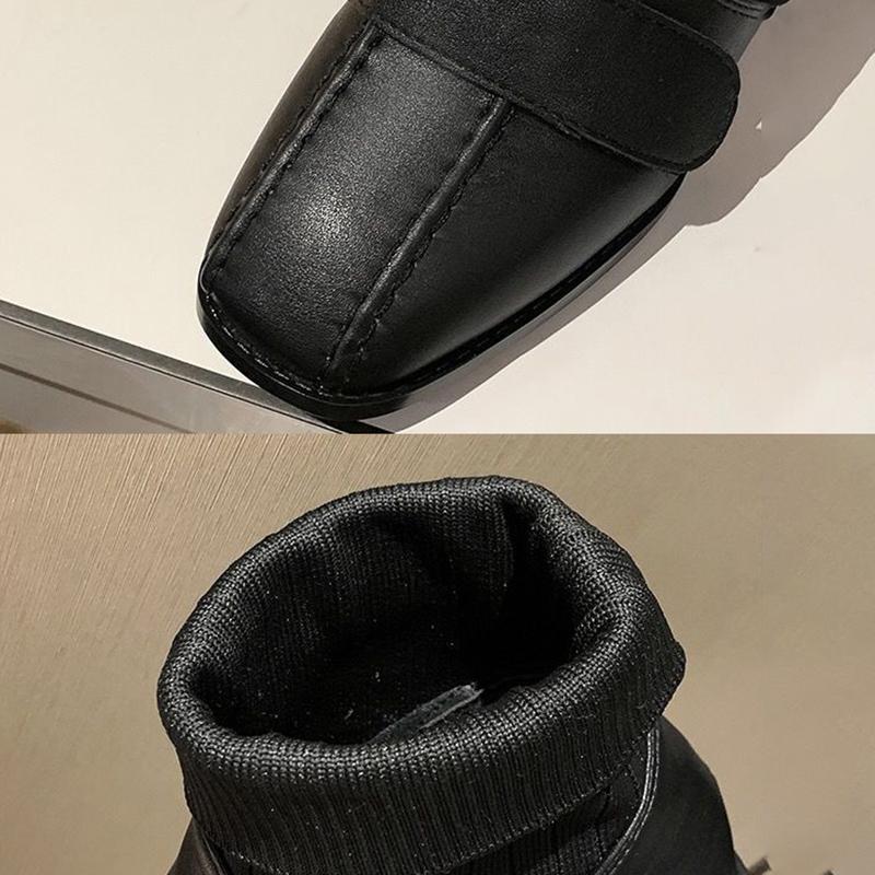 Women's Thick Heel Fashion Boots Autumn and Winter Trend All-match High-heeled Boots Short Tube High-top Shoes Microfiber Sock Boots