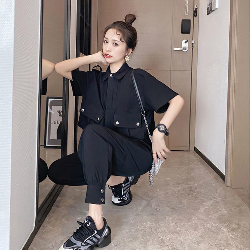Workwear Professional Suit Women Summer Plus Size Casual Two-piece Short-sleeved Top Loose Overalls Casual Women's Suit Cool Girl