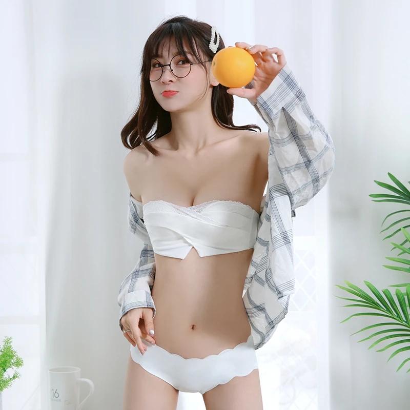 Women's A B Cup Underwear Female No Steel Ring Gathered Small Bra Strapless Bra Junior High School Students Korean Style Solid Lace Brassiere