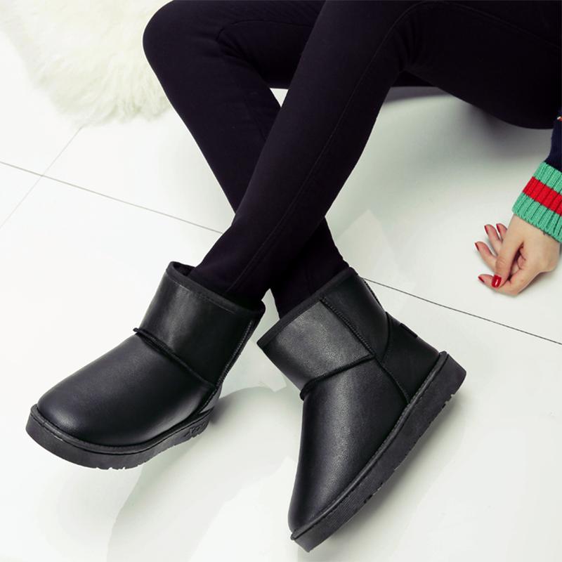 Winter Women's Leather Snow Boots Waterproof Non-slip Short Boots Warm and Velvet Padded Short Boots Korean Boots Student Cotton Shoes