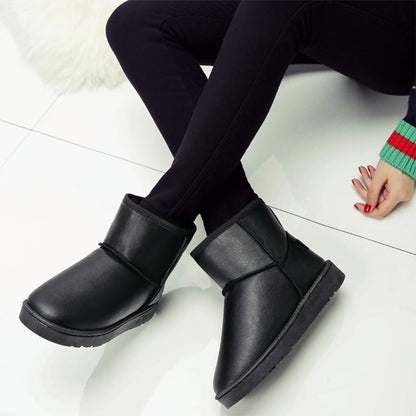 Winter Women's Leather Snow Boots Waterproof Non-slip Short Boots Warm and Velvet Padded Short Boots Korean Boots Student Cotton Shoes