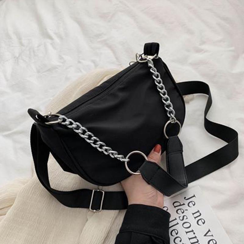 Autumn and Winter Trend Retro Style All-match Black Chain Underarm Baguette Shoulder Bag Female