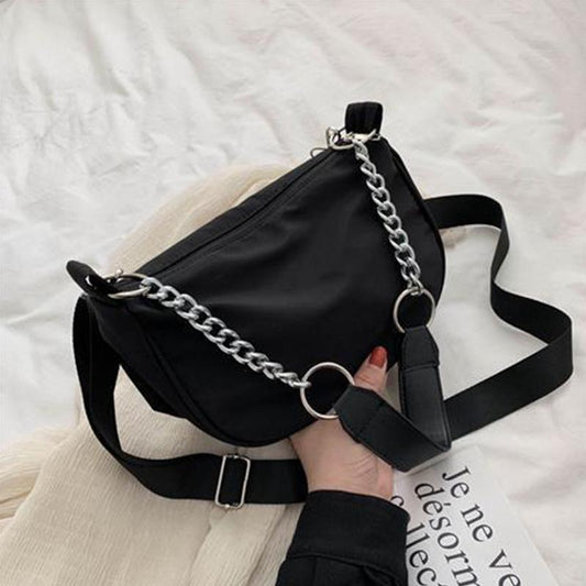 Autumn and Winter Trend Retro Style All-match Black Chain Underarm Baguette Shoulder Bag Female