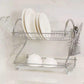 Steel 2 Tier Dish Drying Cutlery Stainless Drainer Drain Silver Tray Rack MH5R