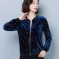 Autumn and Winter Loose Gold Velvet Printed Short Coat Women's Casual Baseball Uniform Loose Long-sleeved Cardigan Top