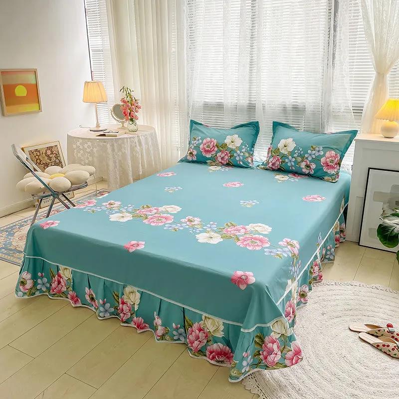 100% Cotton Korean Print Mattress Cover One Piece Simmons Non-slip Dustproof Protective Cover