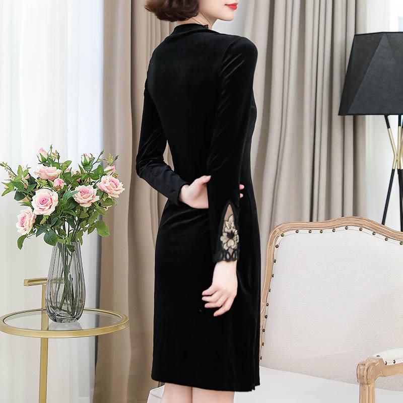 Lace dress long sleeve woman spring and autumn dress woman mid-length plus size skirt