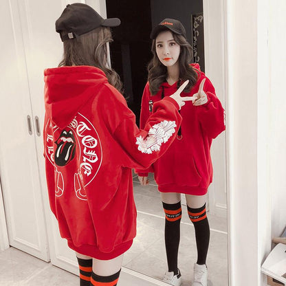 Warm Hood Top Autumn Winter Sweater Cotton Women Sweatshirt Wild Large Size Long Sleeve