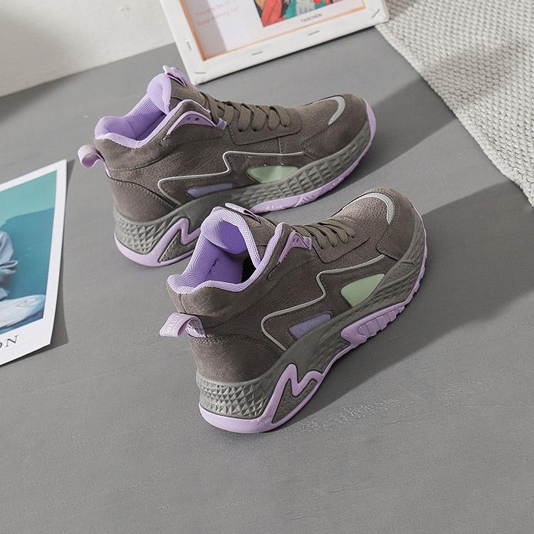Women's Winter Leather High-top Shoes Female Autumn Casual Flat Cotton Shoes Plush Sports Running Shoes
