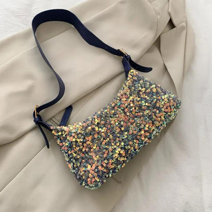 Shiny Sequins PU LeatherElegant Baguette Bag Armpit Bag for Women Shoulder Handbags Lady Simple